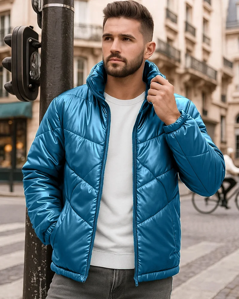 بيواكوف Men's Teal Blue Oversized Puffer Jacket